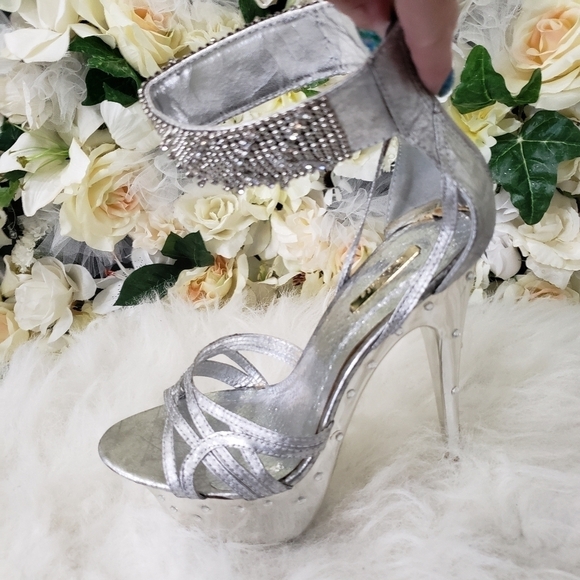 Silver Rhinestone Platform Heels - Picture 2 of 6
